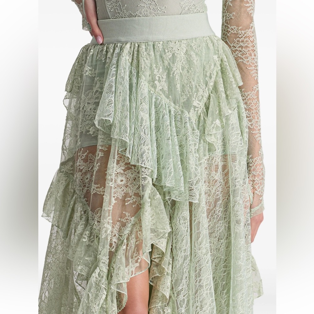 Alice + Olivia Karys Mixed Media Skirt In Green Tea - Picture 11 of 12